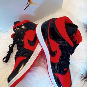 New Air Jordan 1 Mid Red Satin Black Patent US 10